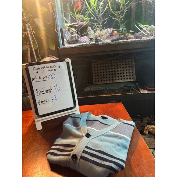 Rogues Gallery wool cardigan striped blue gray white black cotton mens large - Picture 8 of 8